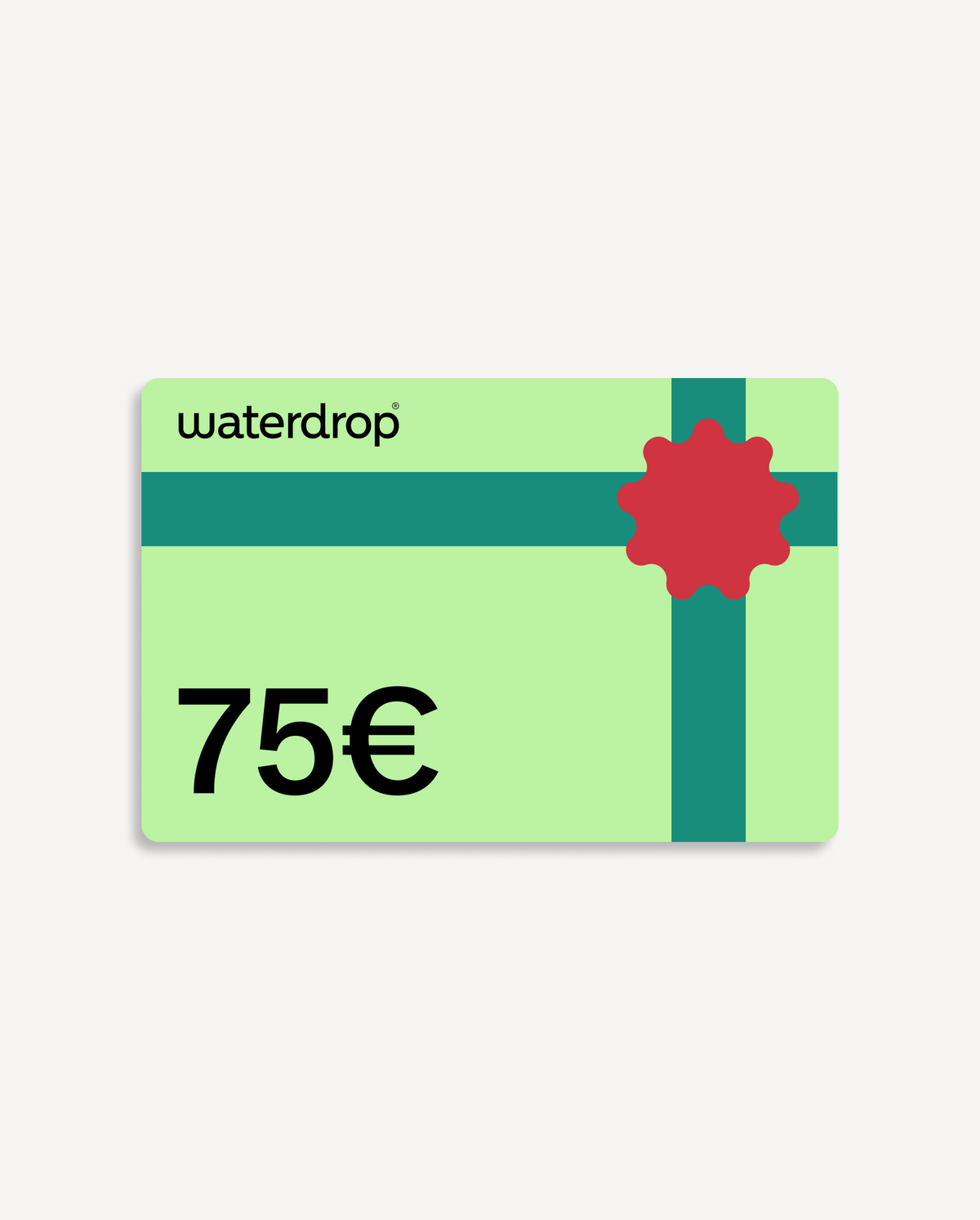 Cadeaubon voor waterdrop NL afgebeeld met een eenvoudig ontwerp van zwarte symbolen op een groene achtergrond ideaal last-minute cadeau,direct per e-mail geleverd en vijf jaar geldig voor aankopen op waterdrop.nl.