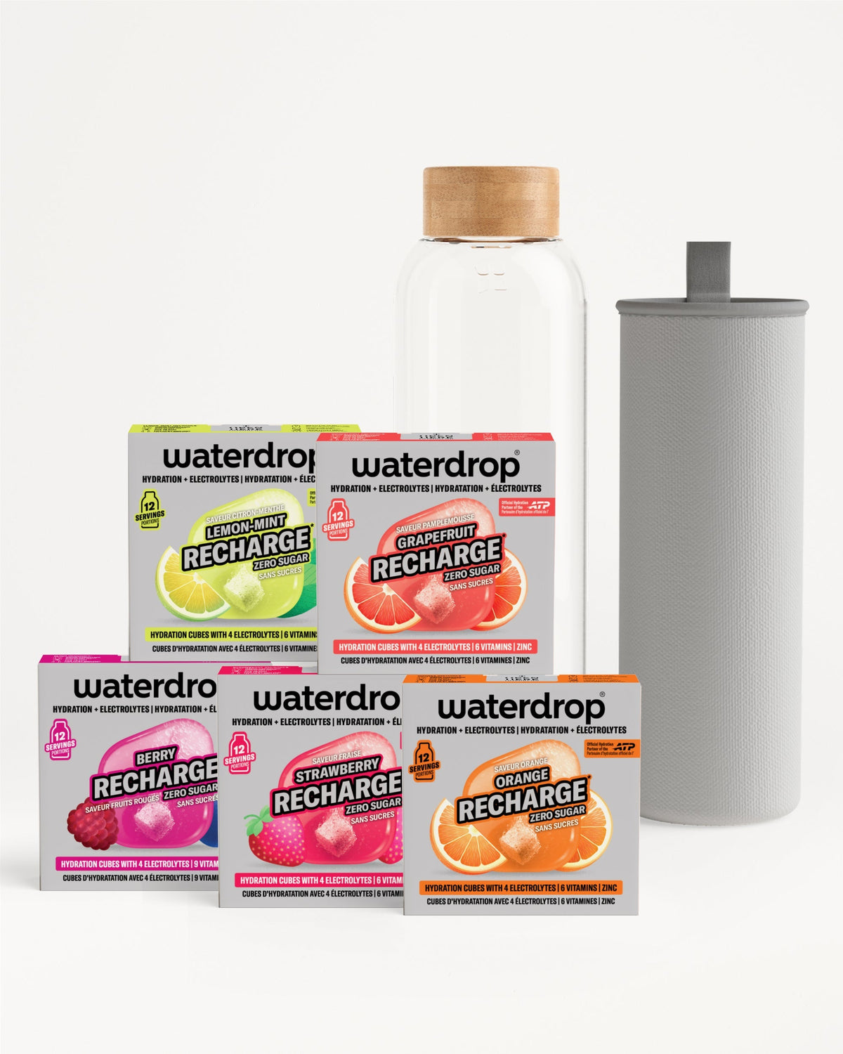 Starterset met RECHARGE en glazen fles