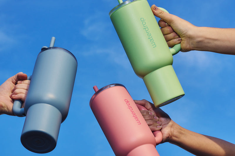 3 Explorer Thermo Tumblers, in blauw, roze en groen, tumbler met handvat
