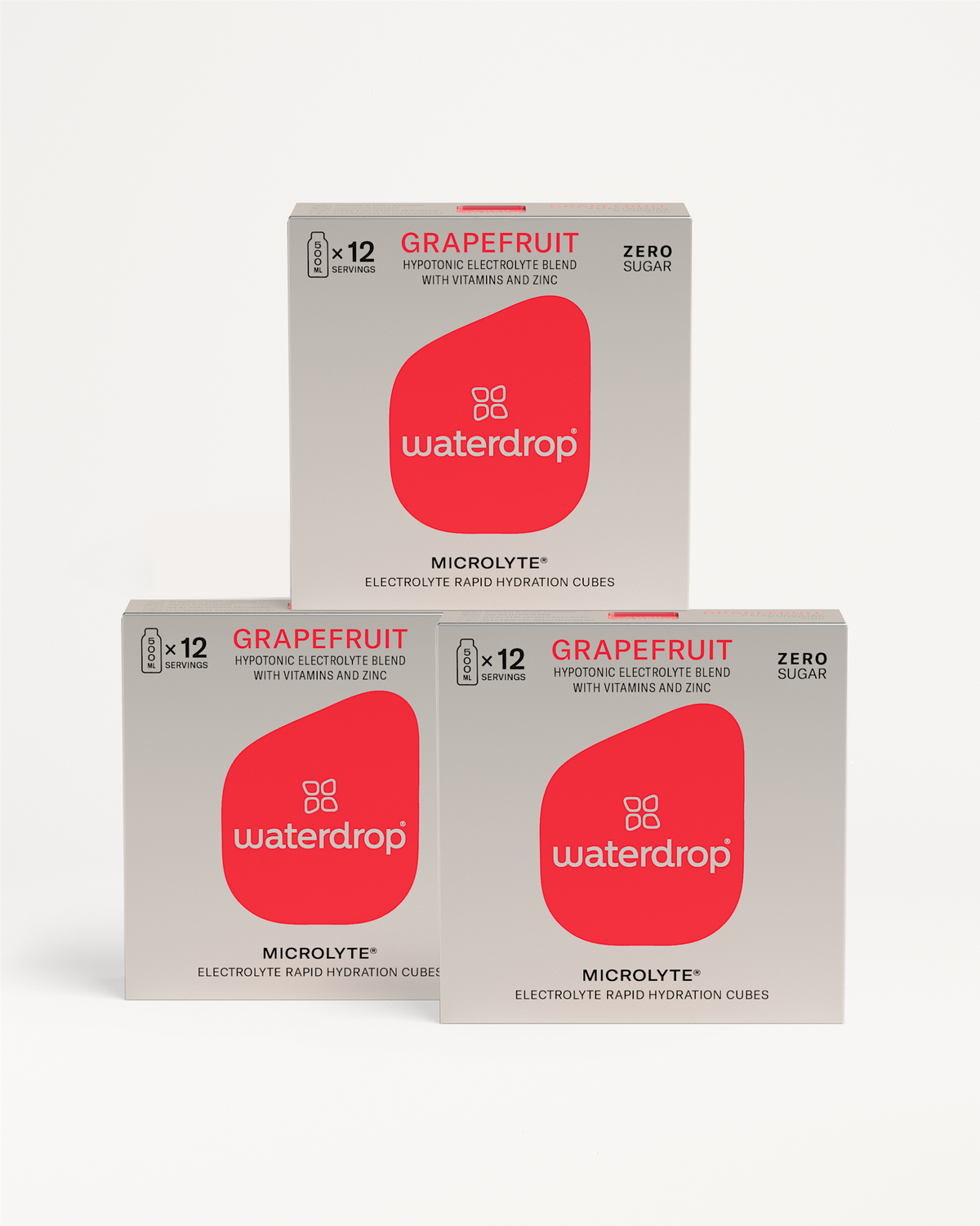Microlyte 2+1 sportdrankverpakking in close-up, toont een doos grapefruit drank. Deel van waterdrop®’s suikervrije assortiment, boordevol elektrolyten en vitaminen, ideaal voor herladen na trainingen.