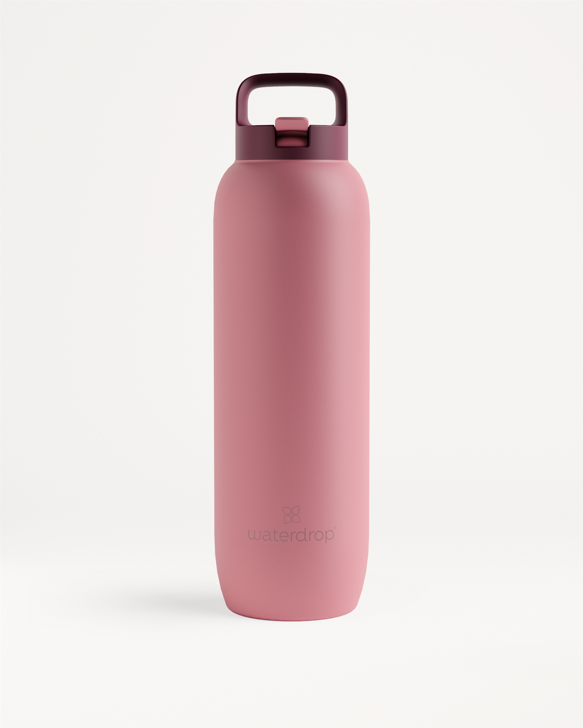 Slanke, poedergecoate roestvrijstalen All-Purpose Thermo drinkfles met rietje, in een matte afwerking, voorzien van een schroefdeksel met lus en het waterdrop logo, ideaal voor langdurig gekoeld drinken.