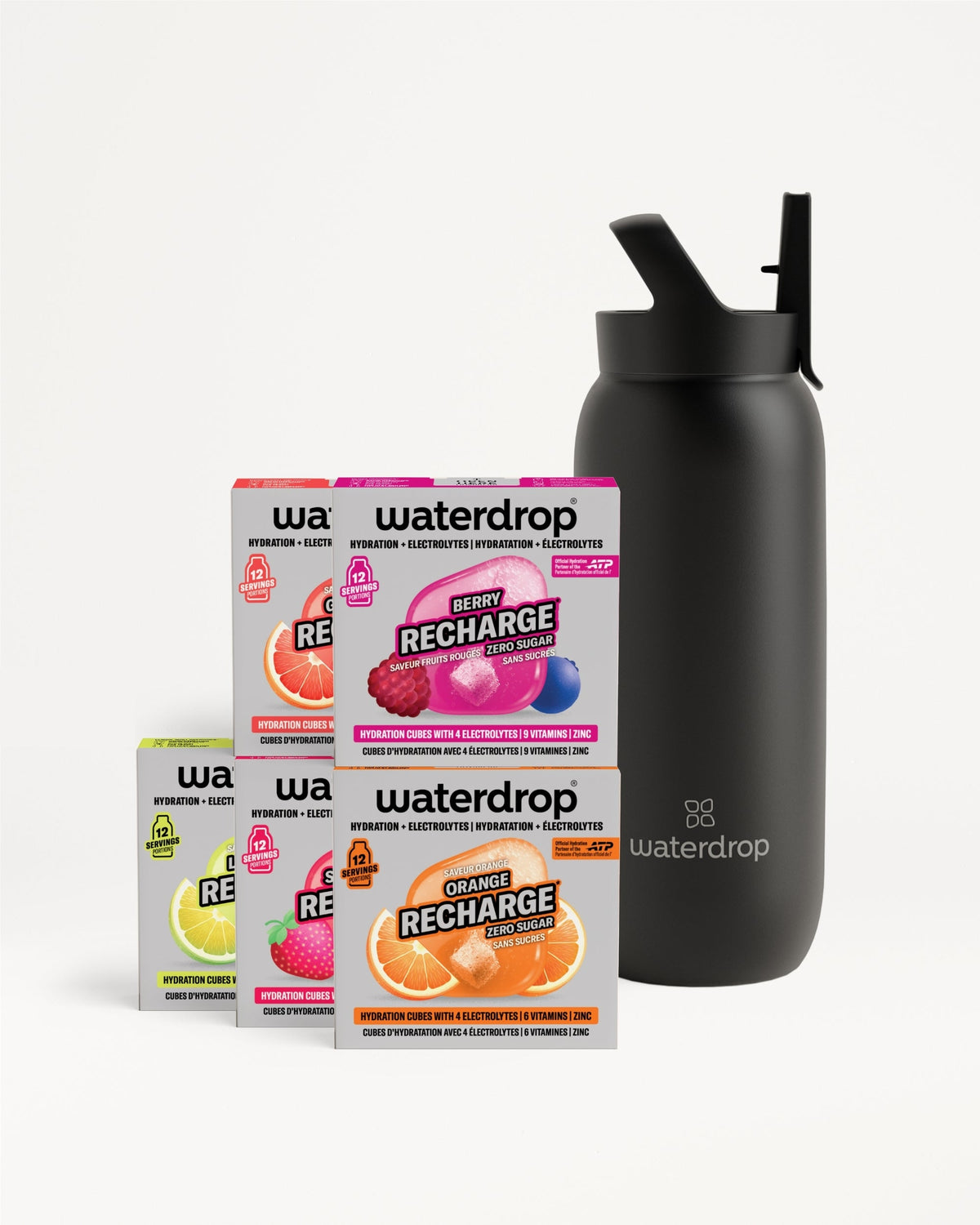 Set met RECHARGE en fles