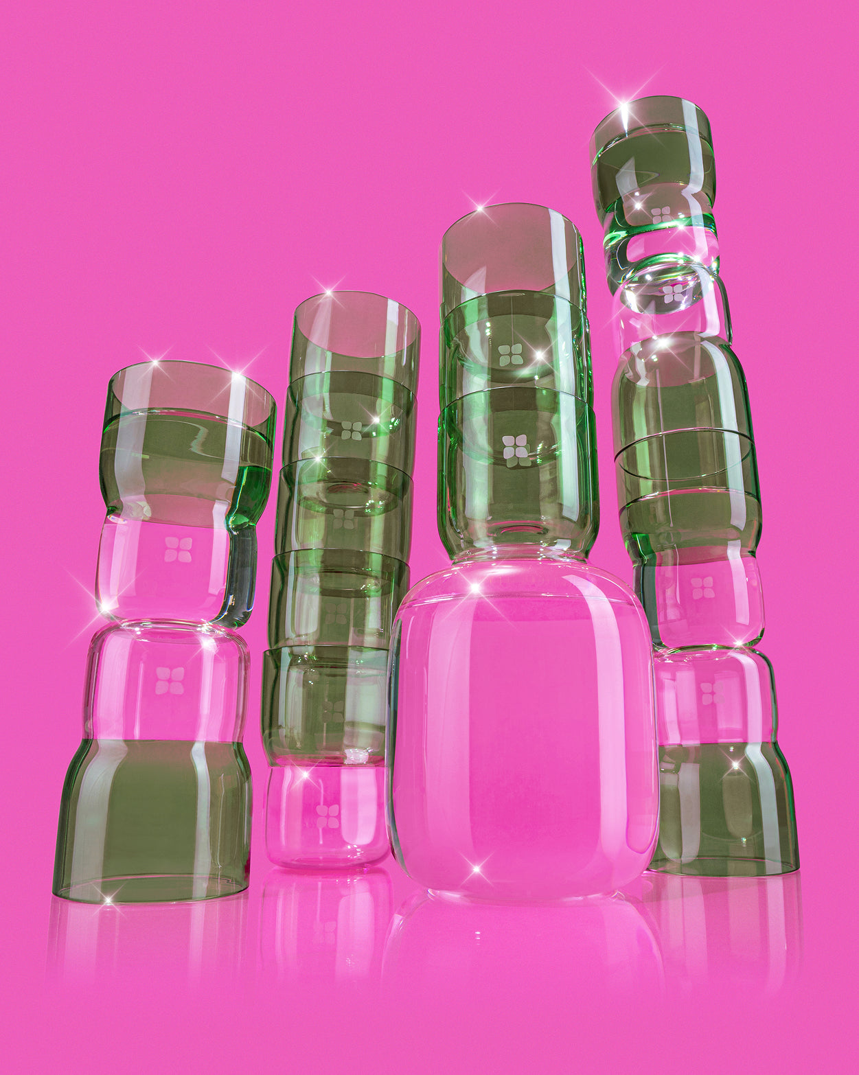 Tweekleurige karaf + drinkglazen set