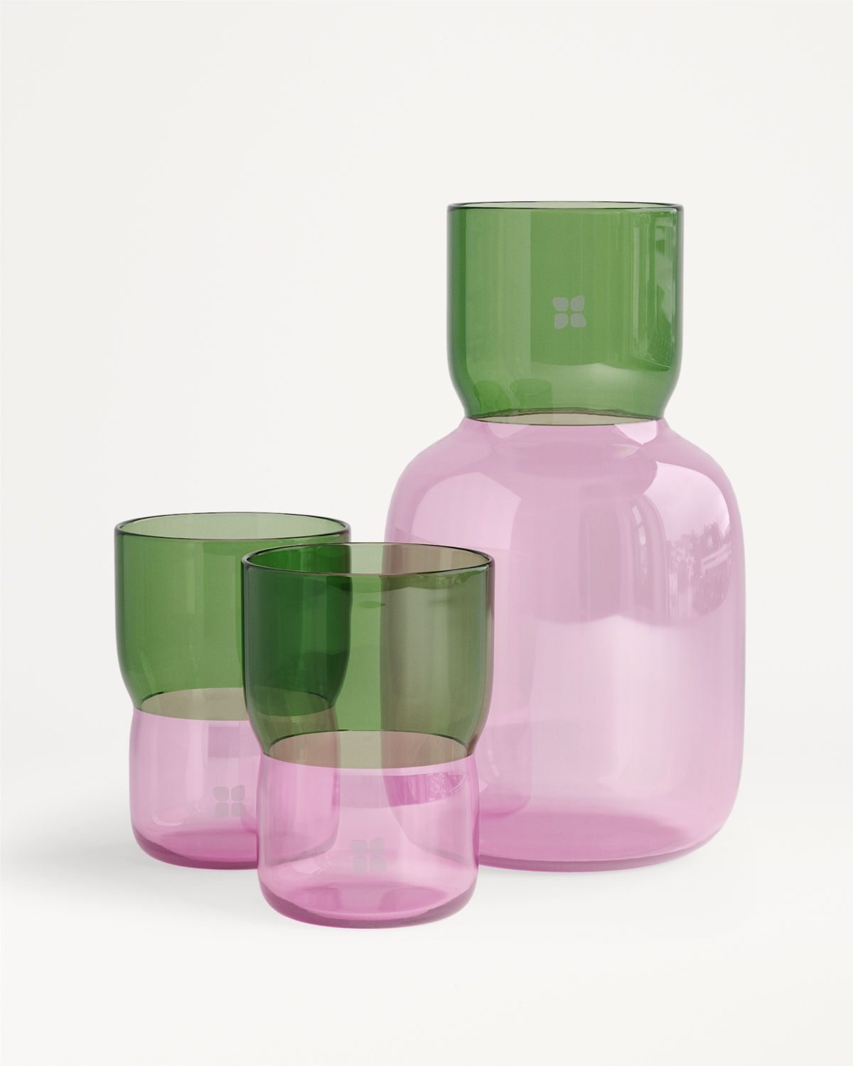 Tweekleurige karaf + drinkglazen set