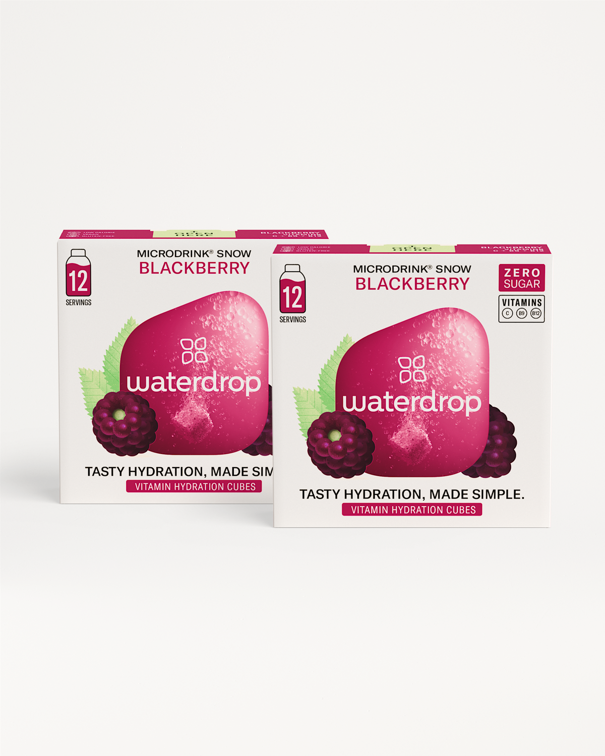 Microdrink 1+1: Blackberry flavor hydration cubes, 12 zero-sugar servings.