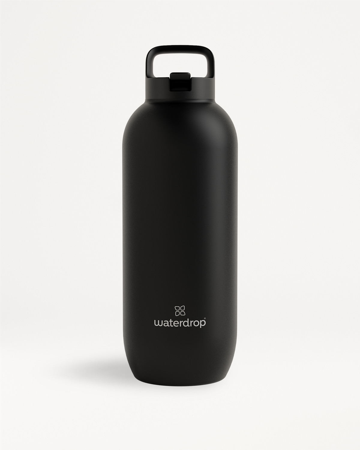 All-Purpose Thermo Straw Lid bottle, matte-black, with waterdrop logo.