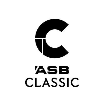 Logo met een zwart rond embleem boven een woordmerk.