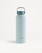 RVS Drinkfles · Flessendop met draaglus, een dubbelwandige roestvrijstalen fles van 600 ml, met een handige draaglus en waterdrop-logo, houdt drank 24 uur koel of 12 uur warm.