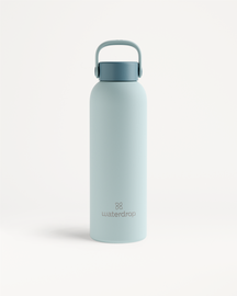 RVS Drinkfles · Flessendop met draaglus, een dubbelwandige roestvrijstalen fles van 600 ml, met een handige draaglus en waterdrop-logo, houdt drank 24 uur koel of 12 uur warm.